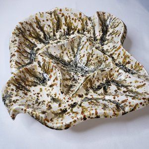 Vintage Large Ceramic Speckled MCM Free Style Ashtray Amoeba Heavy 10x10" Retro